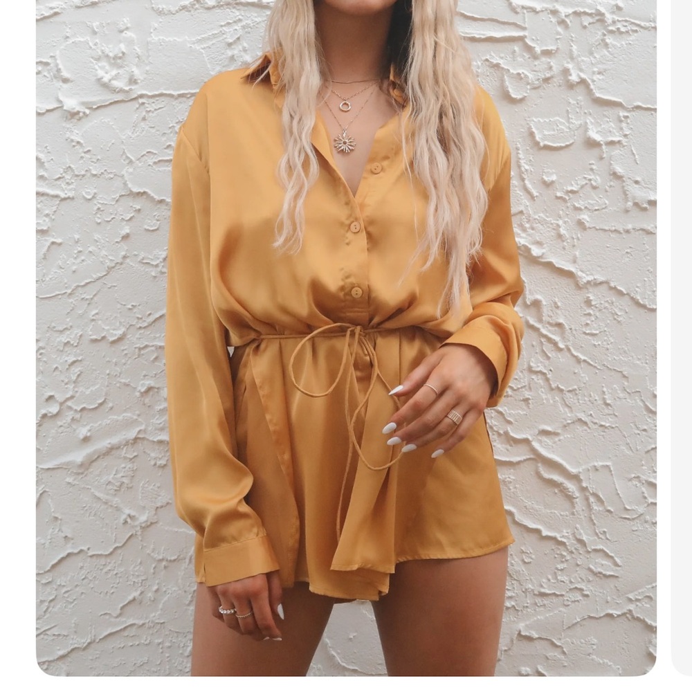 Amazing Lace Mustard Button-Up Romper